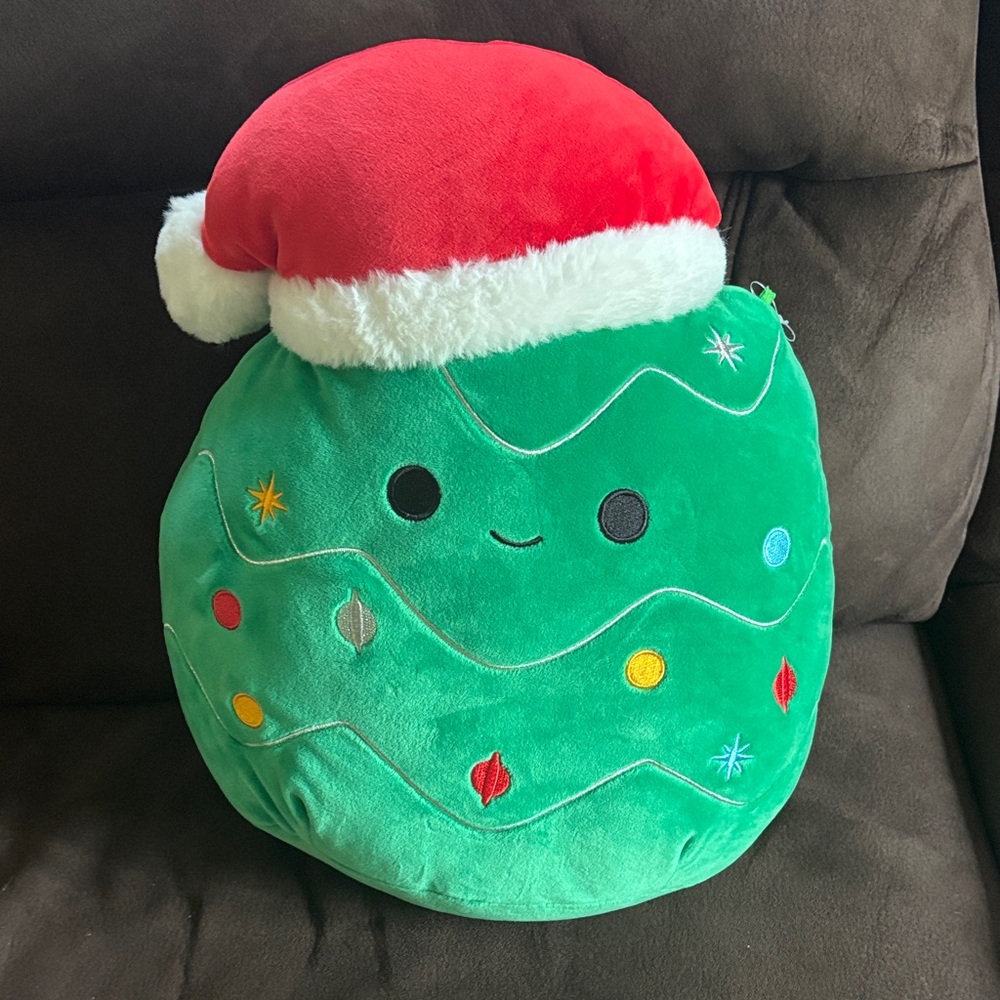 Squishmallows Green Christmas Tree with Red Santa Hat
